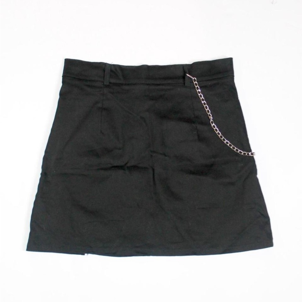Black Mini Skirt with Grommet and Chain Detail - Picture 2 of 5